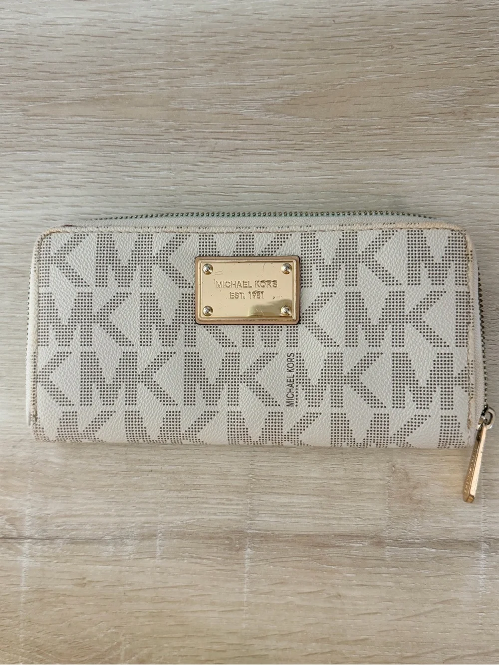 Michael Kors Beige Logo Zip Around Wallet